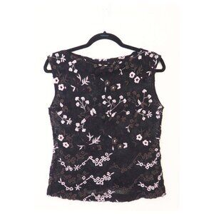Kay Unger New York Floral Embroidered Sleeveless Blouse sz M